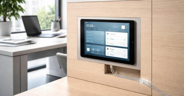 découvrez notre solution de fixation propre avec support encastré et alimentation poe pour tablette tactile, idéale pour un usage en bureaux. design épuré et installation discrète pour un espace de travail optimisé.