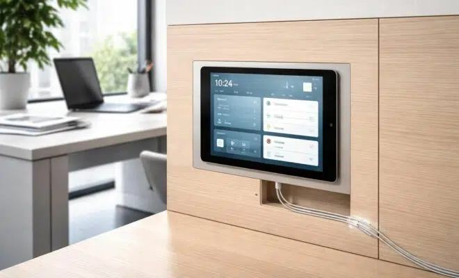 découvrez notre solution de fixation propre avec support encastré et alimentation poe pour tablette tactile, idéale pour un usage en bureaux. design épuré et installation discrète pour un espace de travail optimisé.