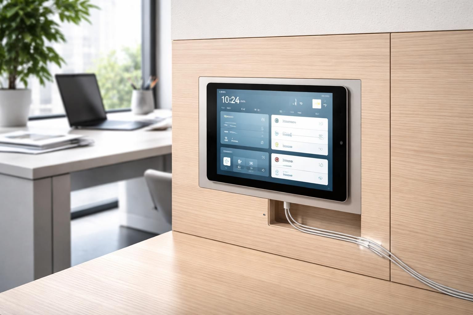 découvrez notre solution de fixation propre avec support encastré et alimentation poe pour tablette tactile, idéale pour un usage en bureaux. design épuré et installation discrète pour un espace de travail optimisé.