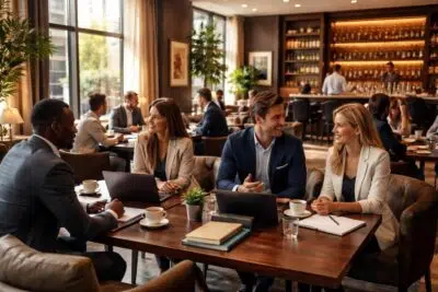 participez à des rencontres stratégiques au club d'affaires pour entrepreneurs et développez votre réseau professionnel tout en échangeant sur des opportunités d'affaires.