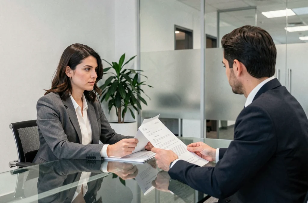 Architecte femme en réunion avec un consultant pour un contrat de portage salarial