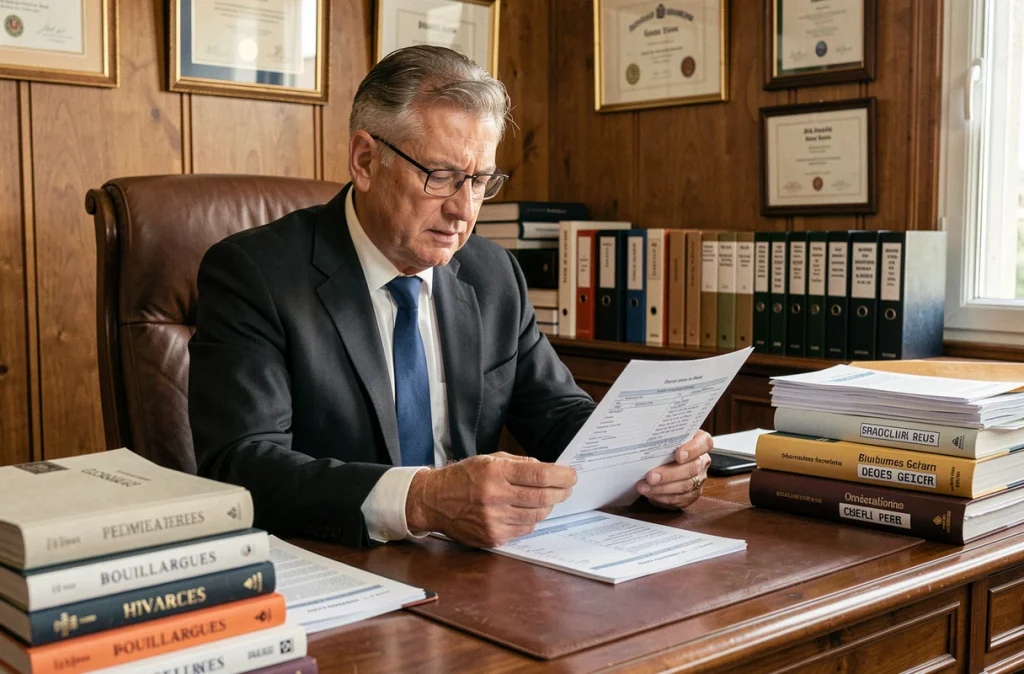 Philippe Potavin, spécialiste des déclarations fiscales à Bouillargues, examinant attentivement des formulaires fiscaux