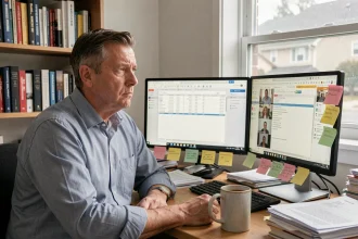 Cadre en télétravail dépassé par ses responsabilités, illustrant le principe de Peter en entreprise à distance