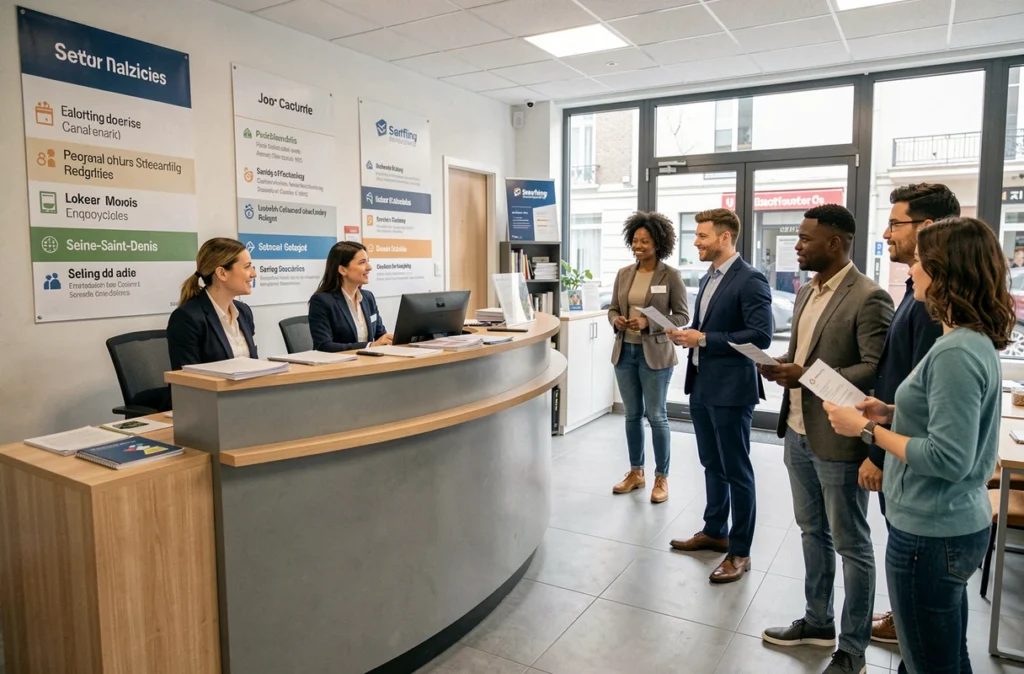 Accueil de l'agence R.A.S Intérim avec des candidats multisectoriels en attente en Seine-Saint-Denis